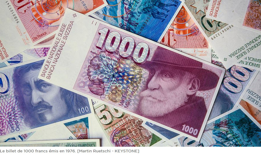 Le billet de 1000 francs émis en 1976. [Martin Ruetschi - KEYSTONE] 